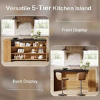 Îlot de cuisine Lantine 55 avec 5 étagères, table d'îlot fixe de ferme à 5 niveaux, meuble de rangement de table de bar en bois avec comptoir