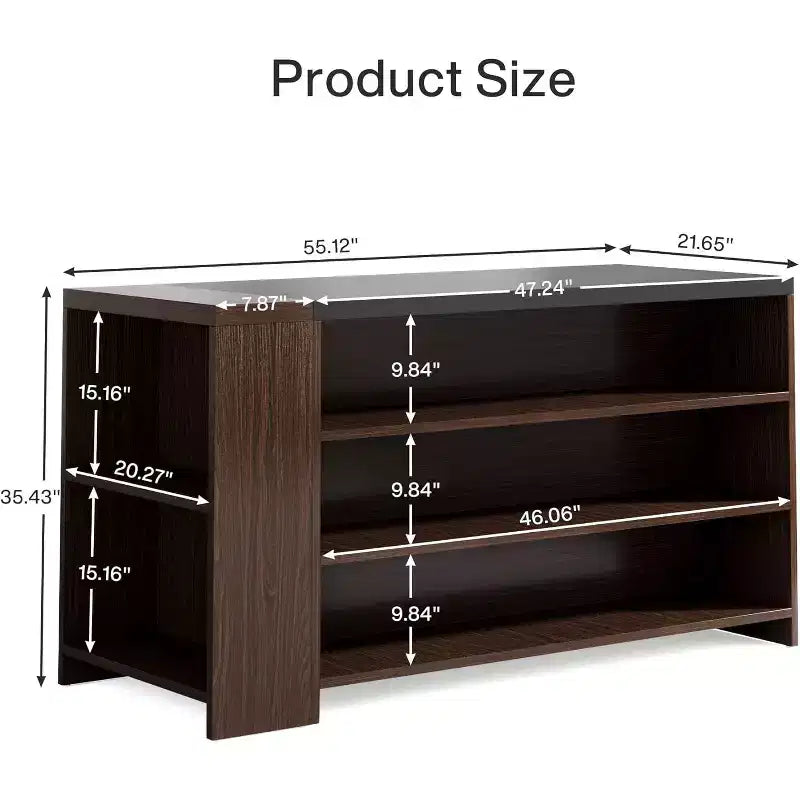 Îlot de cuisine Lantine 55 avec 5 étagères, table d'îlot fixe de ferme à 5 niveaux, meuble de rangement de table de bar en bois avec comptoir