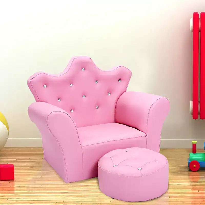 Canapé pour enfants Costway, canapé-lit pour tout-petits, fauteuil de princesse pour enfants avec pouf, blanc/rose