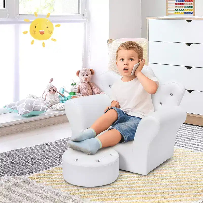 Canapé pour enfants Costway, canapé-lit pour tout-petits, fauteuil de princesse pour enfants avec pouf, blanc/rose
