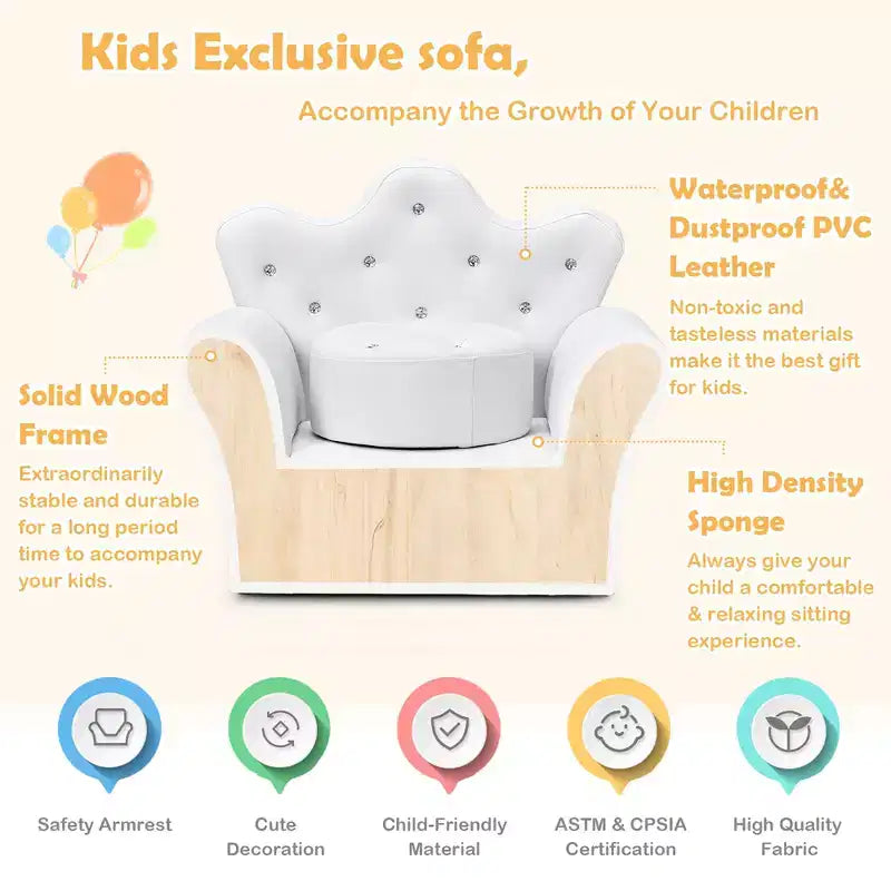Canapé pour enfants Costway, canapé-lit pour tout-petits, fauteuil de princesse pour enfants avec pouf, blanc/rose