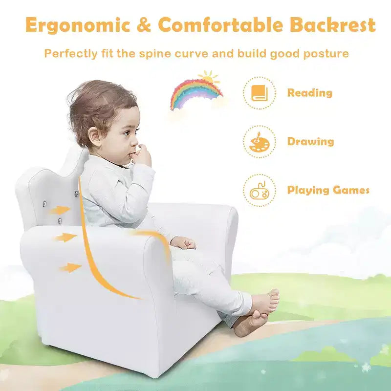Canapé pour enfants Costway, canapé-lit pour tout-petits, fauteuil de princesse pour enfants avec pouf, blanc/rose