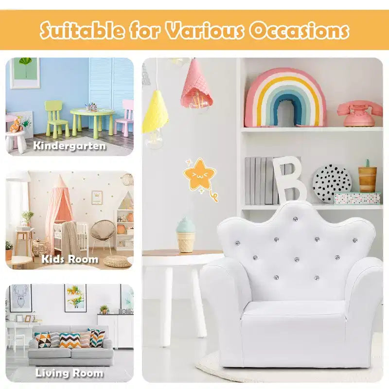 Canapé pour enfants Costway, canapé-lit pour tout-petits, fauteuil de princesse pour enfants avec pouf, blanc/rose