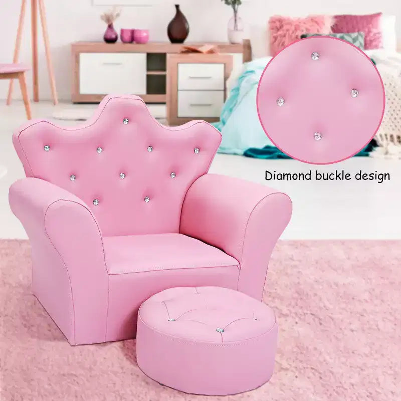 Canapé pour enfants Costway, canapé-lit pour tout-petits, fauteuil de princesse pour enfants avec pouf, blanc/rose