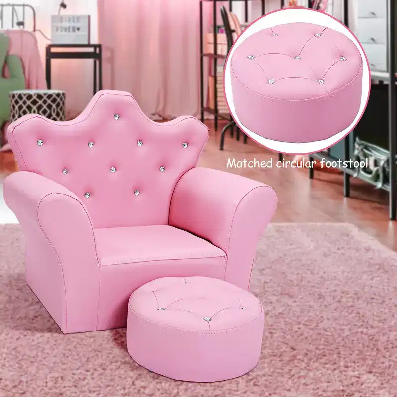 Canapé pour enfants Costway, canapé-lit pour tout-petits, fauteuil de princesse pour enfants avec pouf, blanc/rose