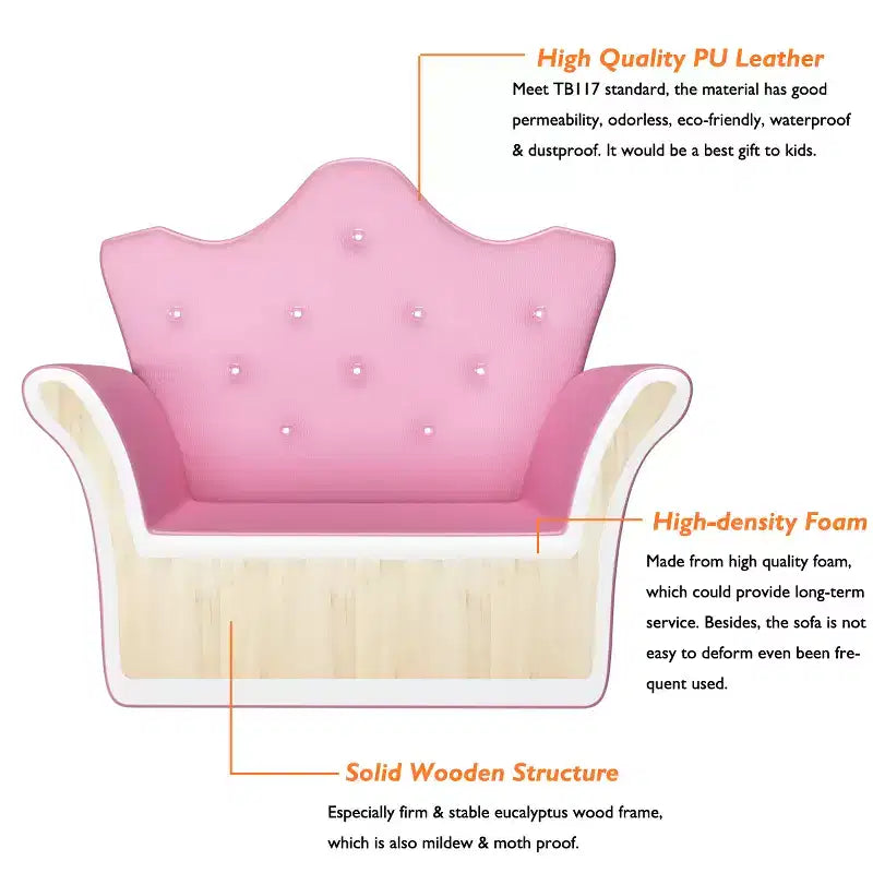 Canapé pour enfants Costway, canapé-lit pour tout-petits, fauteuil de princesse pour enfants avec pouf, blanc/rose