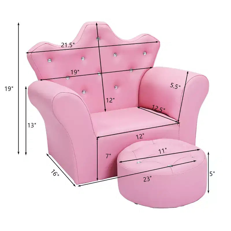 Canapé pour enfants Costway, canapé-lit pour tout-petits, fauteuil de princesse pour enfants avec pouf, blanc/rose