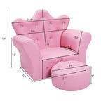 Canapé pour enfants Costway, canapé-lit pour tout-petits, fauteuil de princesse pour enfants avec pouf, blanc/rose