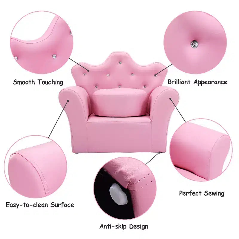 Canapé pour enfants Costway, canapé-lit pour tout-petits, fauteuil de princesse pour enfants avec pouf, blanc/rose