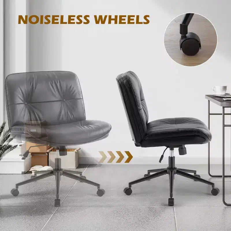 Chaise de bureau ergonomique sans accoudoirs JIONJOY : Large chaise d'appoint d'ordinateur pivotante en cuir PU - Hauteur réglable et roulettes omnidirectionnelles