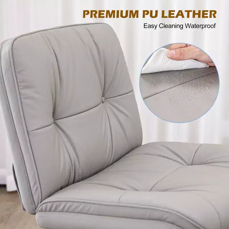 Chaise de bureau ergonomique sans accoudoirs JIONJOY : Large chaise d'appoint d'ordinateur pivotante en cuir PU - Hauteur réglable et roulettes omnidirectionnelles