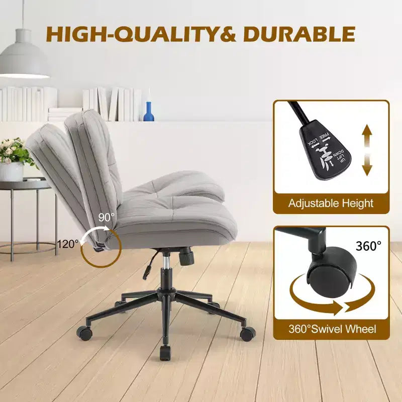 Chaise de bureau ergonomique sans accoudoirs JIONJOY : Large chaise d'appoint d'ordinateur pivotante en cuir PU - Hauteur réglable et roulettes omnidirectionnelles