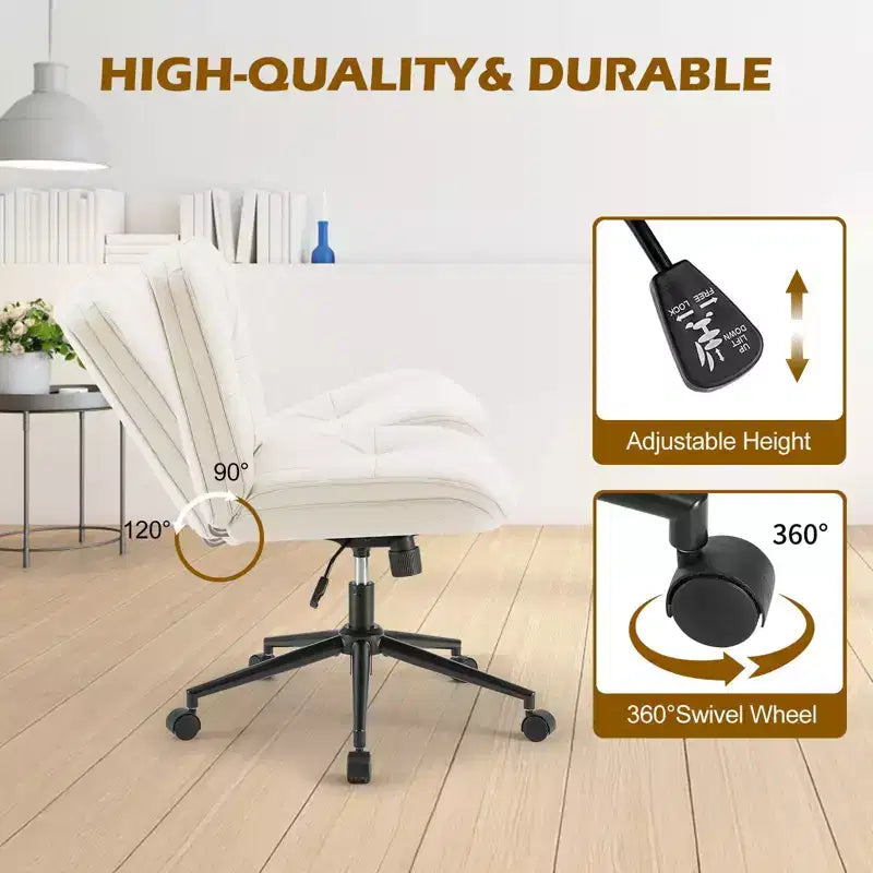Chaise de bureau ergonomique sans accoudoirs JIONJOY : Large chaise d'appoint d'ordinateur pivotante en cuir PU - Hauteur réglable et roulettes omnidirectionnelles