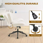 Chaise de bureau ergonomique sans accoudoirs JIONJOY : Large chaise d'appoint d'ordinateur pivotante en cuir PU - Hauteur réglable et roulettes omnidirectionnelles