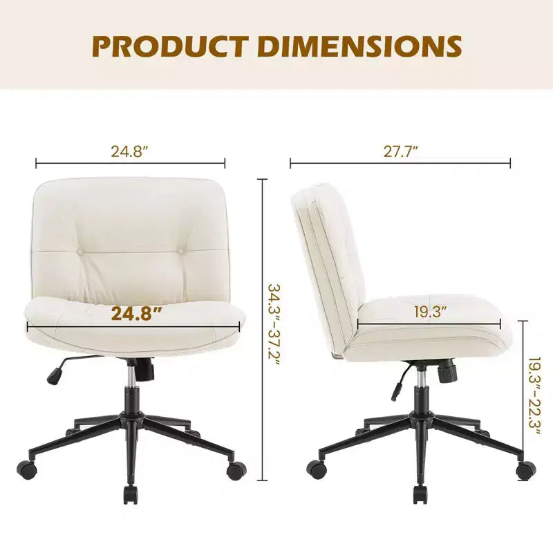Chaise de bureau ergonomique sans accoudoirs JIONJOY : Large chaise d'appoint d'ordinateur pivotante en cuir PU - Hauteur réglable et roulettes omnidirectionnelles