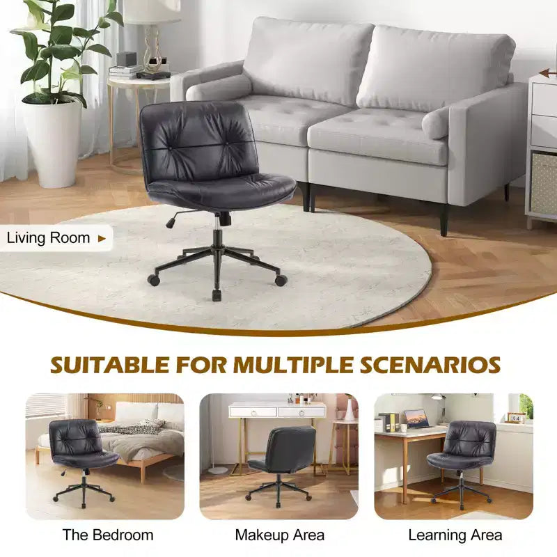 Chaise de bureau ergonomique sans accoudoirs JIONJOY : Large chaise d'appoint d'ordinateur pivotante en cuir PU - Hauteur réglable et roulettes omnidirectionnelles