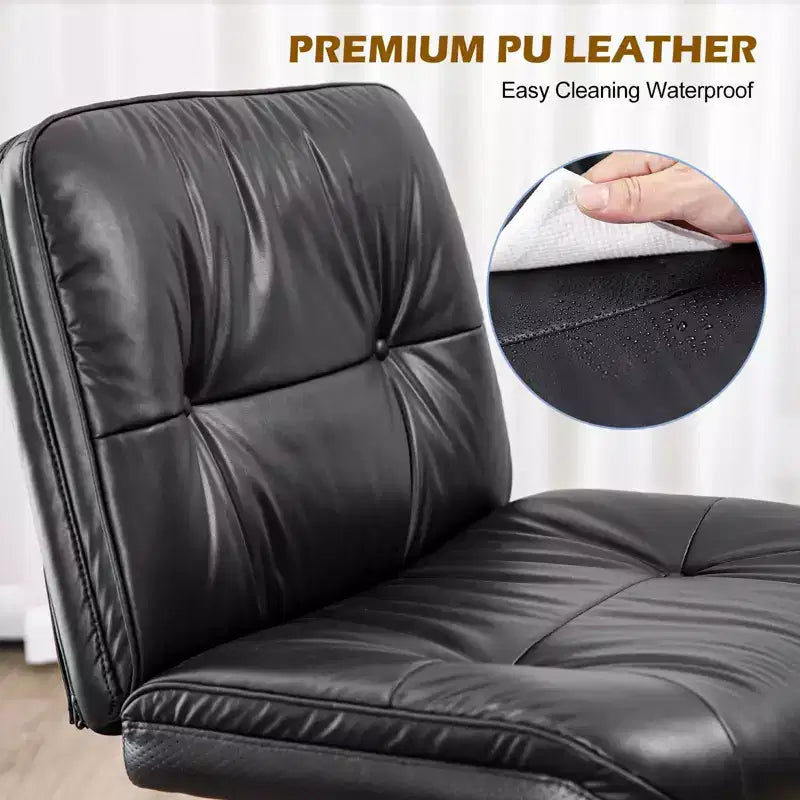Chaise de bureau ergonomique sans accoudoirs JIONJOY : Large chaise d'appoint d'ordinateur pivotante en cuir PU - Hauteur réglable et roulettes omnidirectionnelles