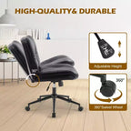 Chaise de bureau ergonomique sans accoudoirs JIONJOY : Large chaise d'appoint d'ordinateur pivotante en cuir PU - Hauteur réglable et roulettes omnidirectionnelles