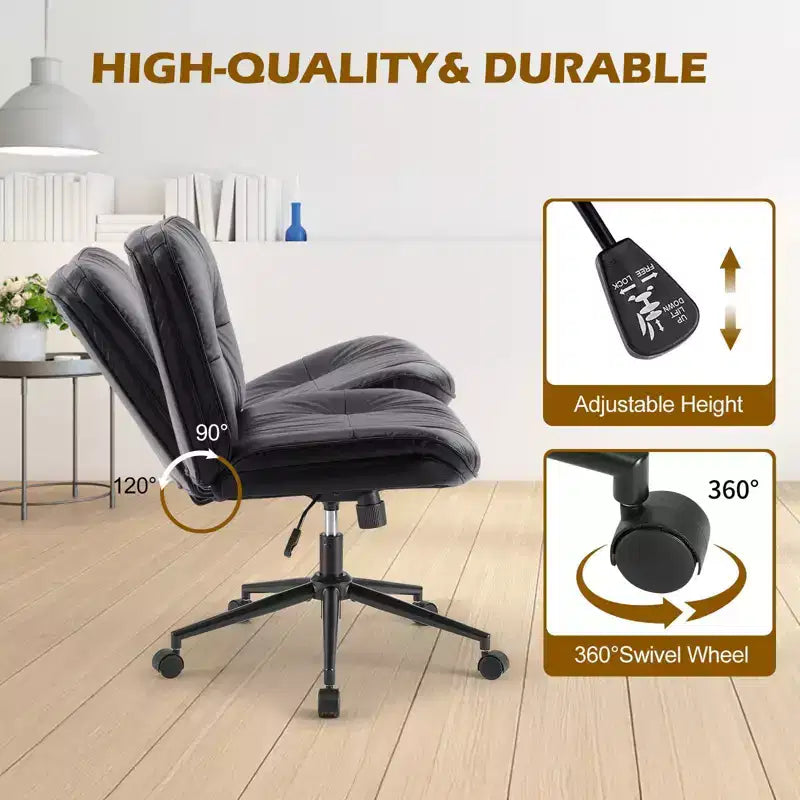 Chaise de bureau ergonomique sans accoudoirs JIONJOY : Large chaise d'appoint d'ordinateur pivotante en cuir PU - Hauteur réglable et roulettes omnidirectionnelles