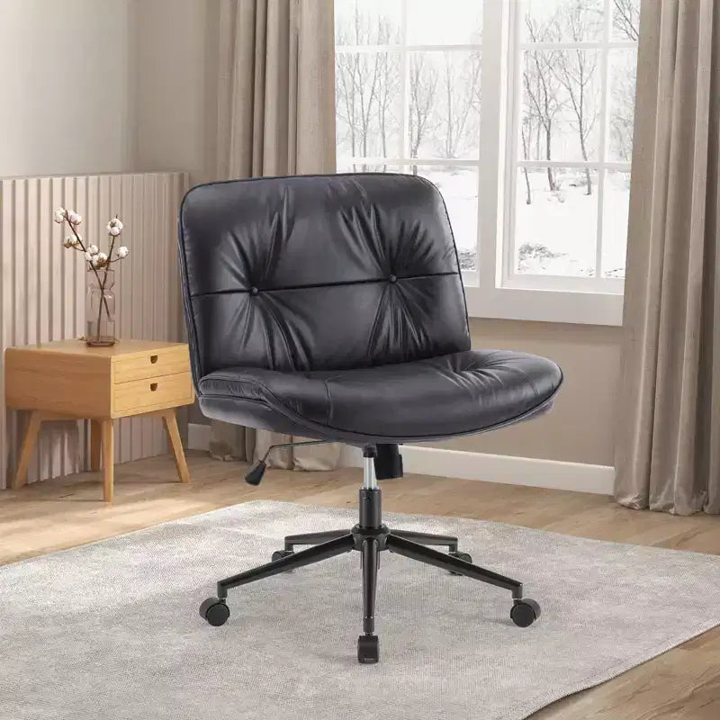 Chaise de bureau ergonomique sans accoudoirs JIONJOY : Large chaise d'appoint d'ordinateur pivotante en cuir PU - Hauteur réglable et roulettes omnidirectionnelles