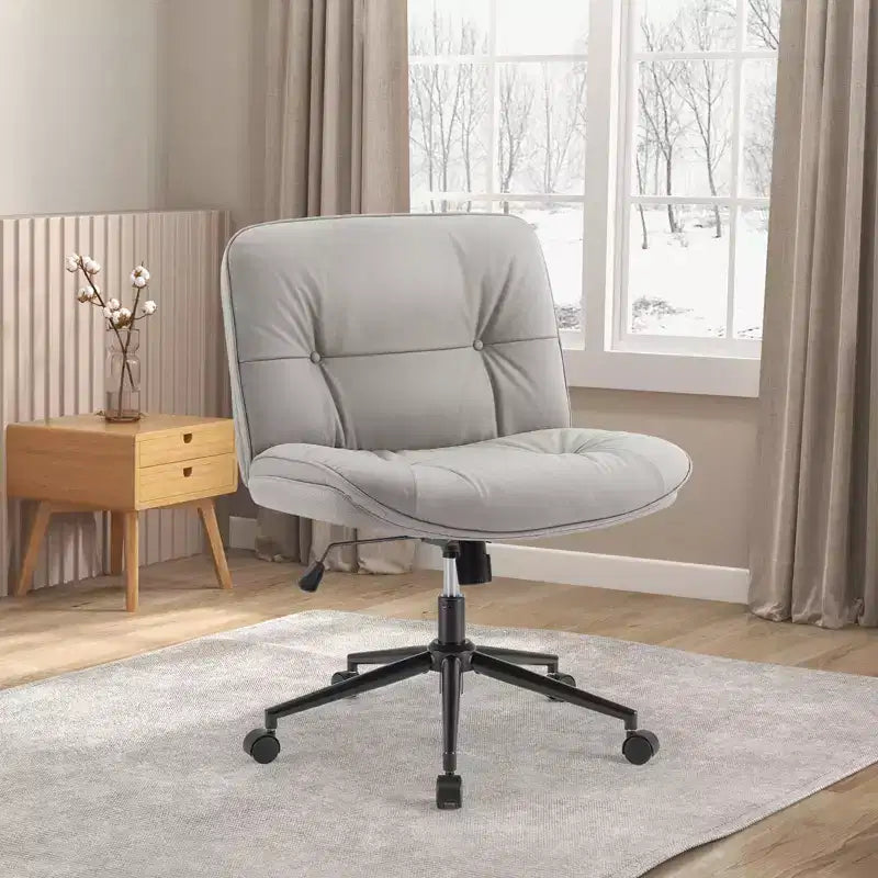 Chaise de bureau ergonomique sans accoudoirs JIONJOY : Large chaise d'appoint d'ordinateur pivotante en cuir PU - Hauteur réglable et roulettes omnidirectionnelles