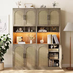 Meuble de cuisine Garvee avec lumière RVB, buffet de cuisine haut avec support micro-ondes, meuble de rangement en bois, placard pour salle à manger, chêne