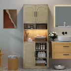 Meuble de cuisine Garvee avec lumière RVB, buffet de cuisine haut avec support micro-ondes, meuble de rangement en bois, placard pour salle à manger, chêne