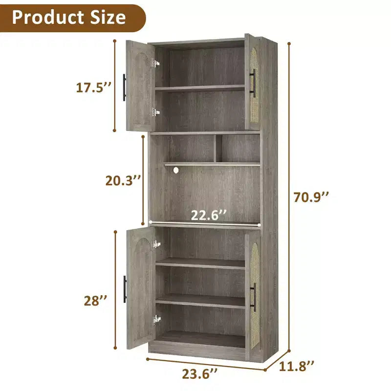 Meuble de cuisine Garvee avec lumière RVB, buffet de cuisine haut avec support micro-ondes, meuble de rangement en bois, placard pour salle à manger, chêne