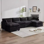 Canapé d'angle en U HYLEORY, ensemble de canapés d'angle modulaires convertibles en velours avec 2 poufs pour salon