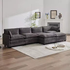 Canapé d'angle en U HYLEORY, ensemble de canapés d'angle modulaires convertibles en velours avec 2 poufs pour salon