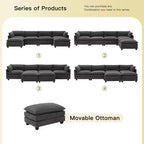 Canapé d'angle en U HYLEORY, ensemble de canapés d'angle modulaires convertibles en velours avec 2 poufs pour salon