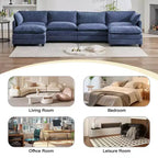 Canapé d'angle en U HYLEORY, ensemble de canapés d'angle modulaires convertibles en velours avec 2 poufs pour salon