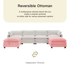 Canapé d'angle en U HYLEORY, ensemble de canapés d'angle modulaires convertibles en velours avec 2 poufs pour salon