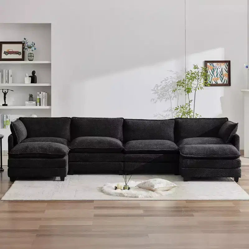 Canapé d'angle en U HYLEORY, ensemble de canapés d'angle modulaires convertibles en velours avec 2 poufs pour salon