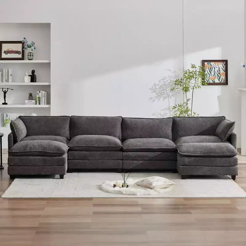 Canapé d'angle en U HYLEORY, ensemble de canapés d'angle modulaires convertibles en velours avec 2 poufs pour salon