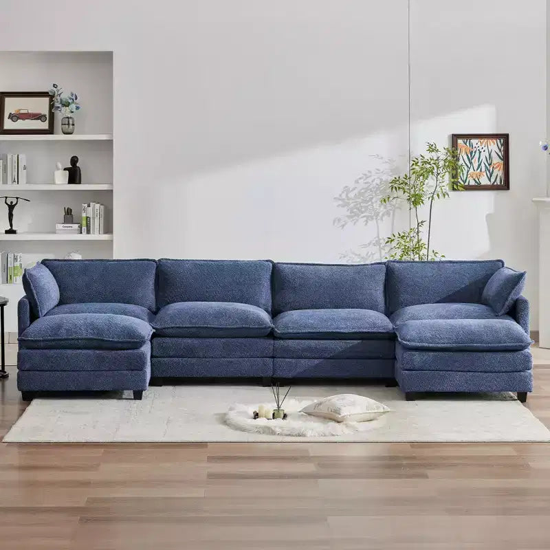 Canapé d'angle en U HYLEORY, ensemble de canapés d'angle modulaires convertibles en velours avec 2 poufs pour salon