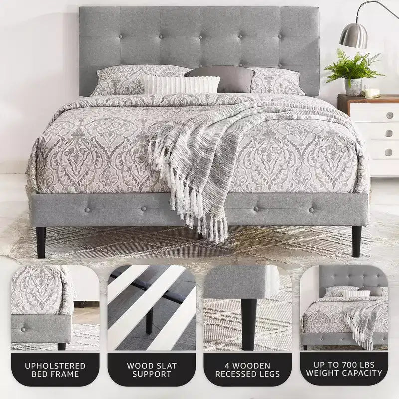 Cadre de lit plateforme en bois rembourré DeCoro Cambridge