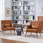 Yaheetech Lot de 2 Fauteuils d'Appoint Modernes capitonnés avec Support Lombaire, Marron Rétro