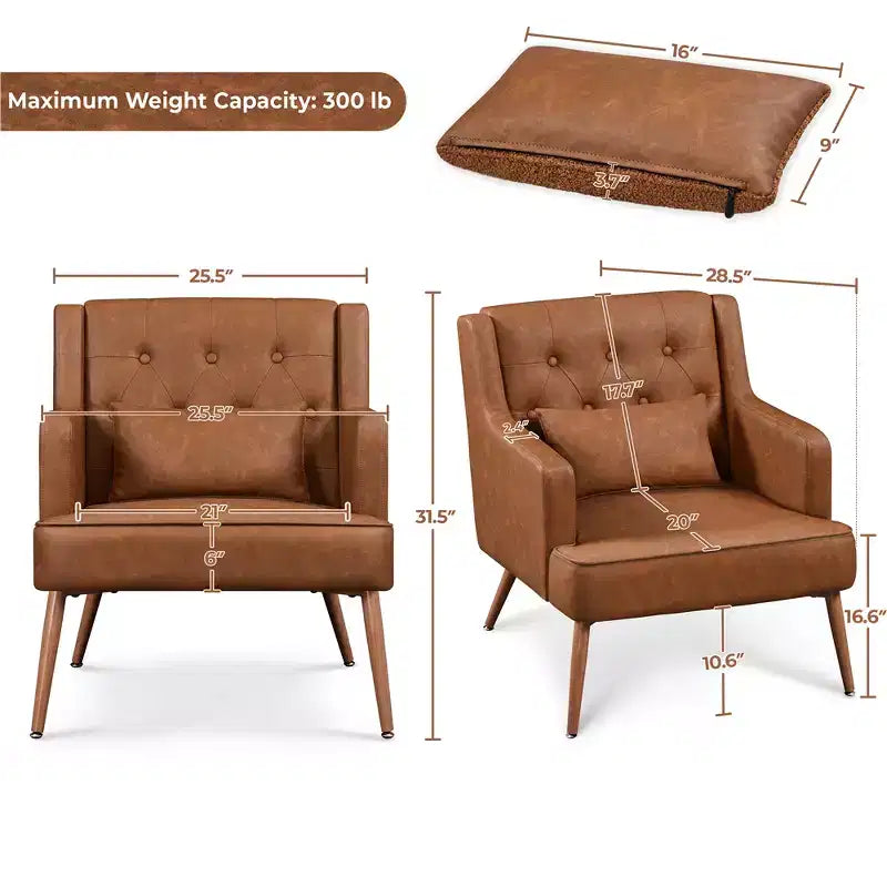 Yaheetech Lot de 2 Fauteuils d'Appoint Modernes capitonnés avec Support Lombaire, Marron Rétro
