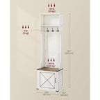 VASAGLE Meuble d'entrée avec banc et rangement à chaussures, porte-manteaux avec banc à chaussures, meuble d'entrée, 3 patères, porte avec poignée, blanc rustique