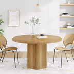 Table à manger en bois Lantine pour salle à manger, table ronde de 119 cm pour 4 personnes avec pied piédestal et plateau en chêne circulaire