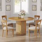 Table à manger en bois Lantine pour salle à manger, table ronde de 119 cm pour 4 personnes avec pied piédestal et plateau en chêne circulaire