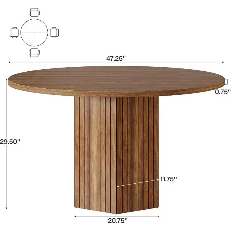 Table à manger en bois Lantine pour salle à manger, table ronde de 119 cm pour 4 personnes avec pied piédestal et plateau en chêne circulaire