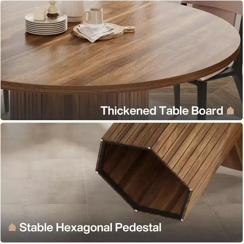 Table à manger en bois Lantine pour salle à manger, table ronde de 119 cm pour 4 personnes avec pied piédestal et plateau en chêne circulaire
