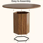 Table à manger en bois Lantine pour salle à manger, table ronde de 119 cm pour 4 personnes avec pied piédestal et plateau en chêne circulaire