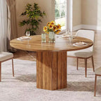 Table à manger en bois Lantine pour salle à manger, table ronde de 119 cm pour 4 personnes avec pied piédestal et plateau en chêne circulaire