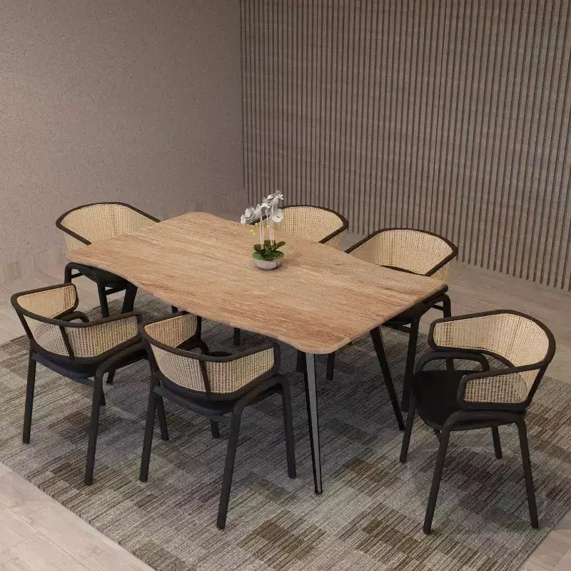 Chaise de salle à manger LeisureMod Ervilla en osier avec assise en cuir et cadre en acier noir, assise confortable pour salles à manger et cuisines