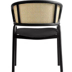 Chaise de salle à manger LeisureMod Ervilla en osier avec assise en cuir et cadre en acier noir, assise confortable pour salles à manger et cuisines