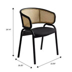 Chaise de salle à manger LeisureMod Ervilla en osier avec assise en cuir et cadre en acier noir, assise confortable pour salles à manger et cuisines