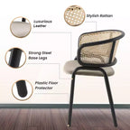 Chaise de salle à manger LeisureMod Ervilla en osier avec assise en cuir et cadre en acier noir, assise confortable pour salles à manger et cuisines
